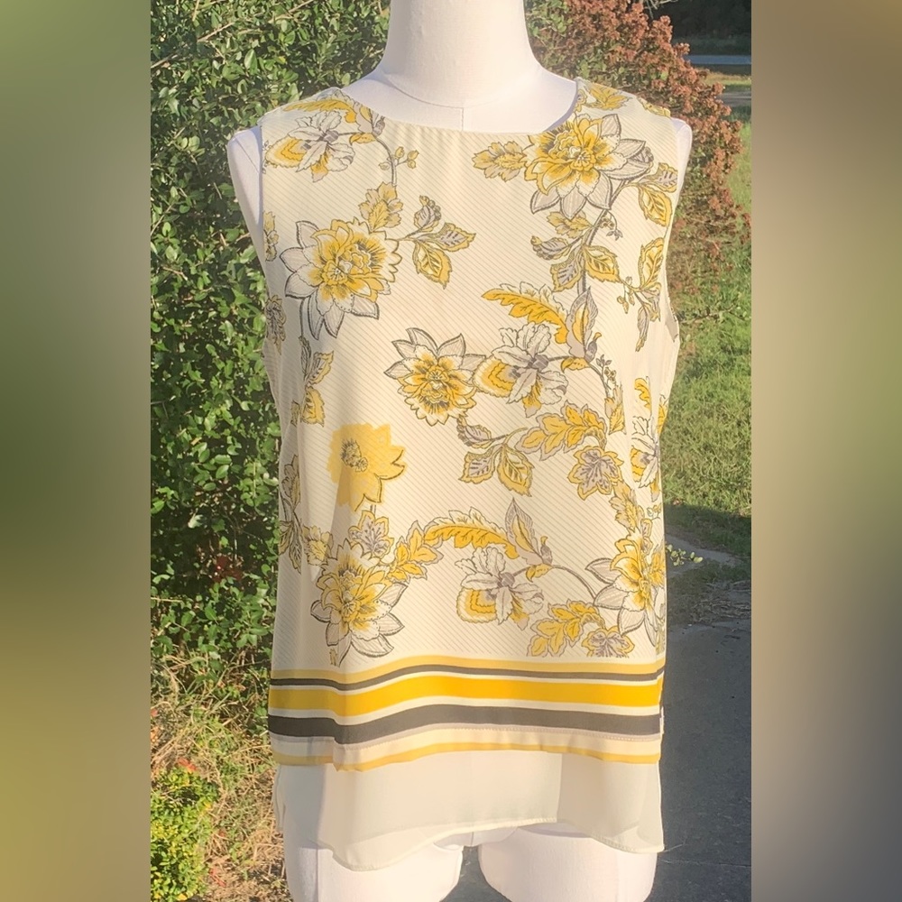 Rose + Olive Floral Sleeveless Top, Shell, Yellow, Black, Layered, Lagenlook,